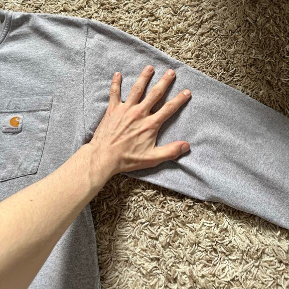 Vintage Carhartt Gray Long Sleeve Pocket Tee Button Up Logo Men’s Size L - Picture 6 of 8